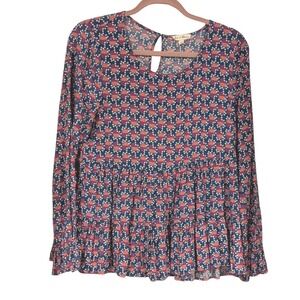 Jane and Delancy Tunic Top Floral Print Blue Red Women's Size M